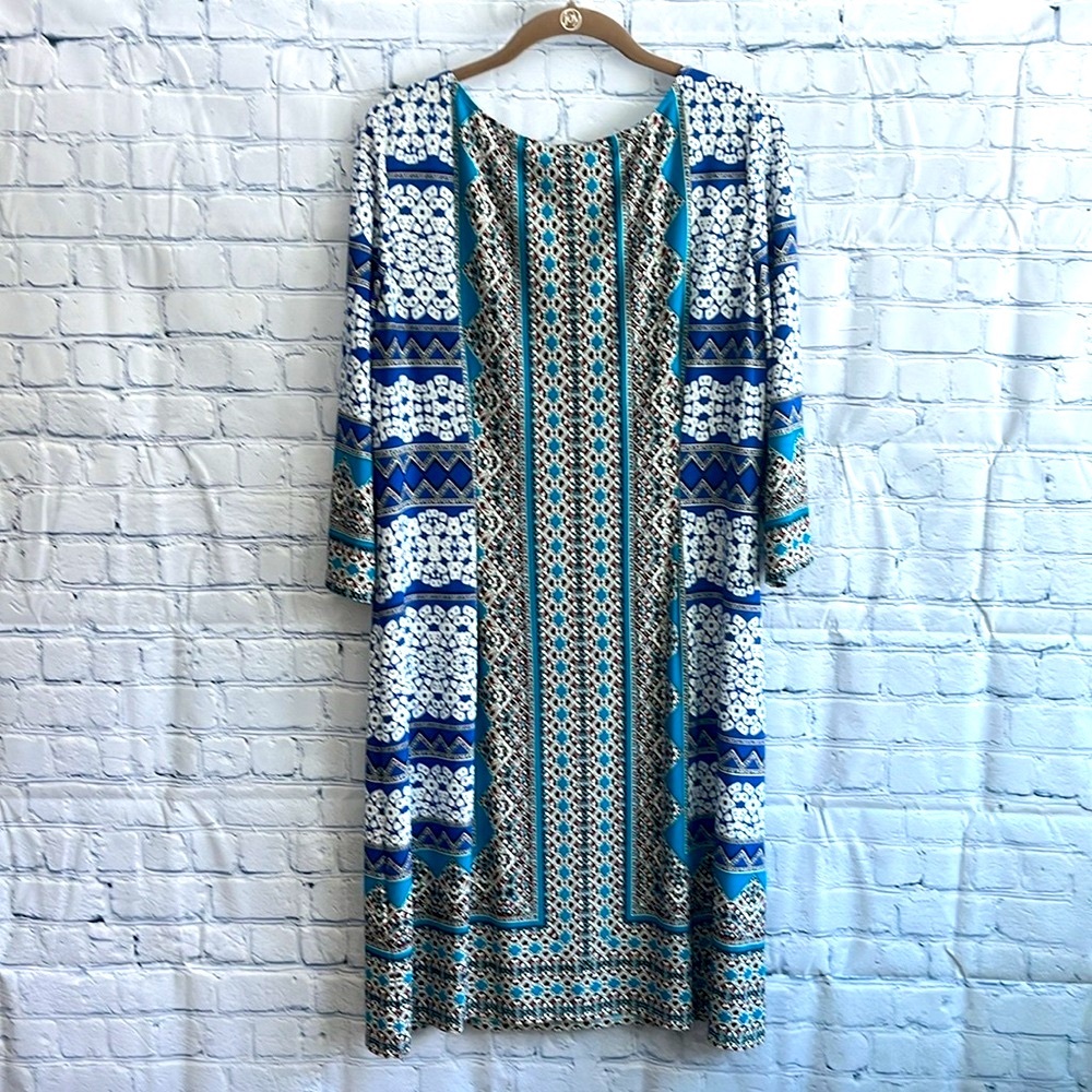 London Times Blue and White Patterned 3/4 sleeve Women's Dress size 16 - Picture 3 of 3